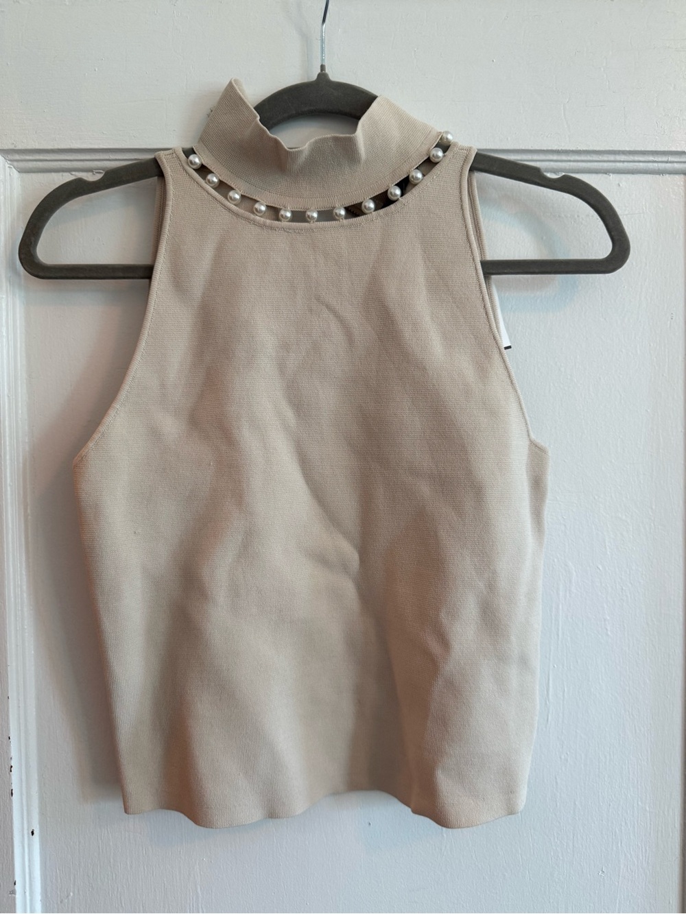 House of Harlow 1960 Pearl-Trim Mock Neck Camisole - Beige